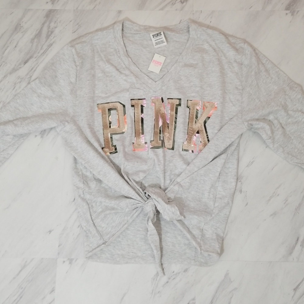 NWT! PINK VS TIE FRONT LONG SLEEVE TEE - Picture 6 of 7